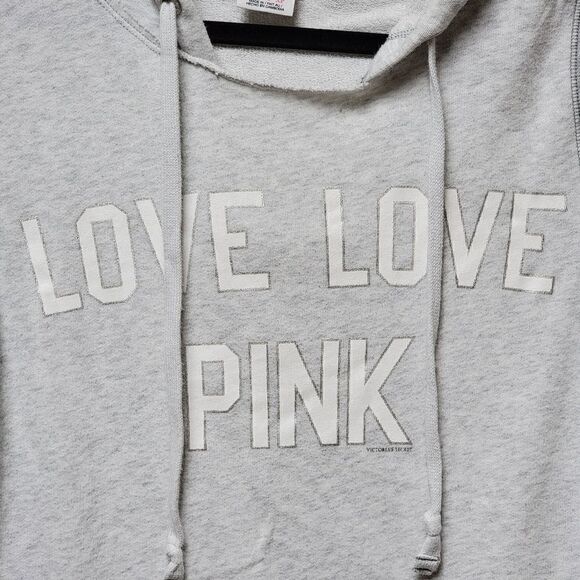 PINK "LOVE LOVE PINK" GRAY HOODIE - Picture 3 of 4